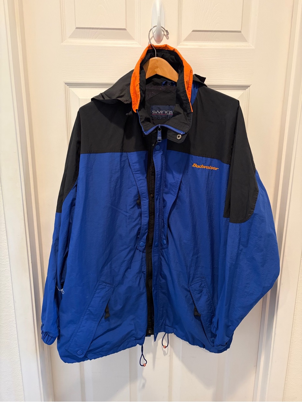 Budweiser Blue and Black Windbreaker Jacket with Orange Trim
